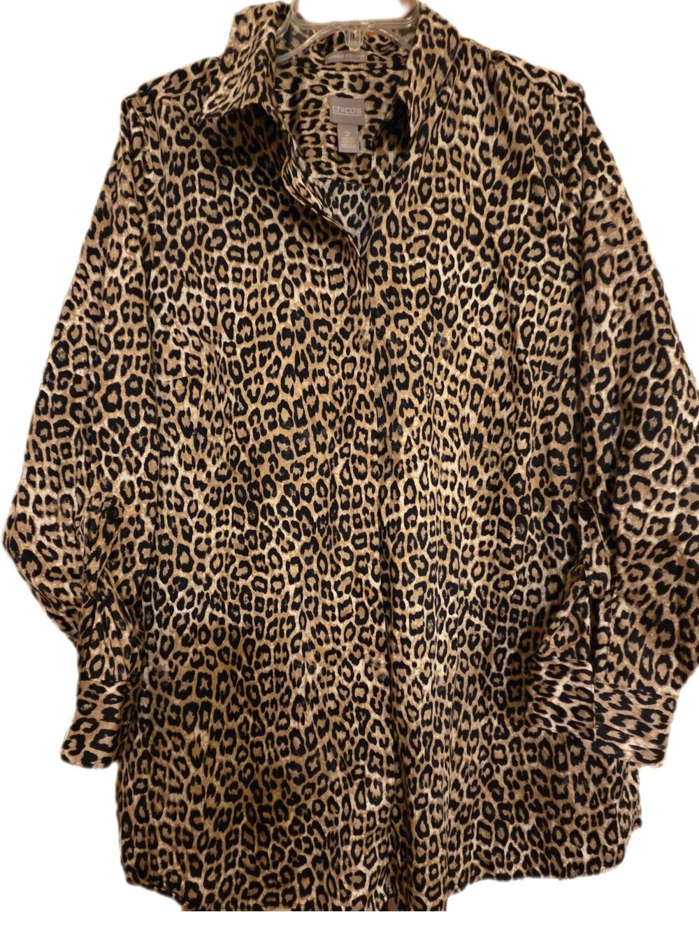 Chico's Leopard Print Button Down Shirt Fall Staple Size 2/Large